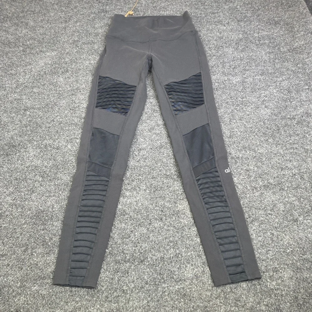 Alo Yoga Moto Leggings High Waist Mesh Anthracite Gray Womens Size S W5494R